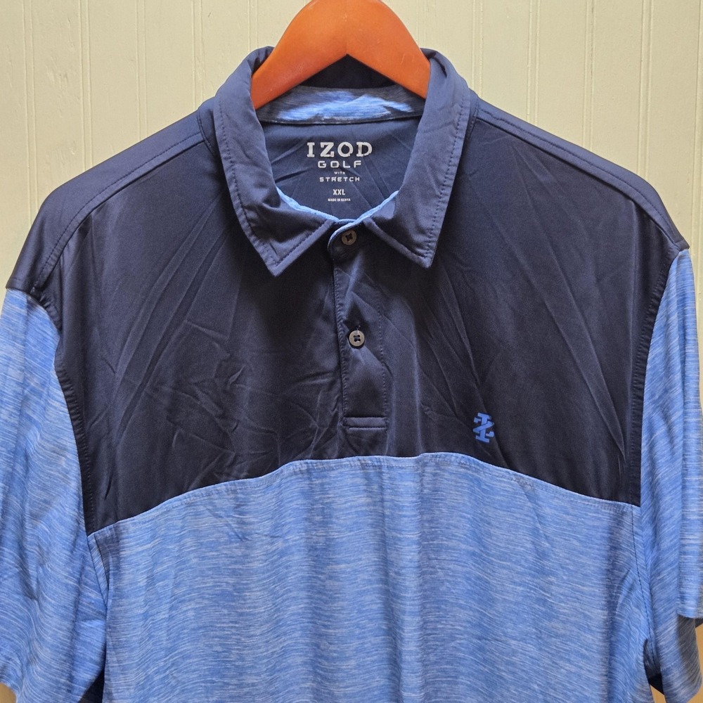 IZOD Golf Polo Shirt Mens 2XL Blue Colorblock Short Sleeve Stretch Performance